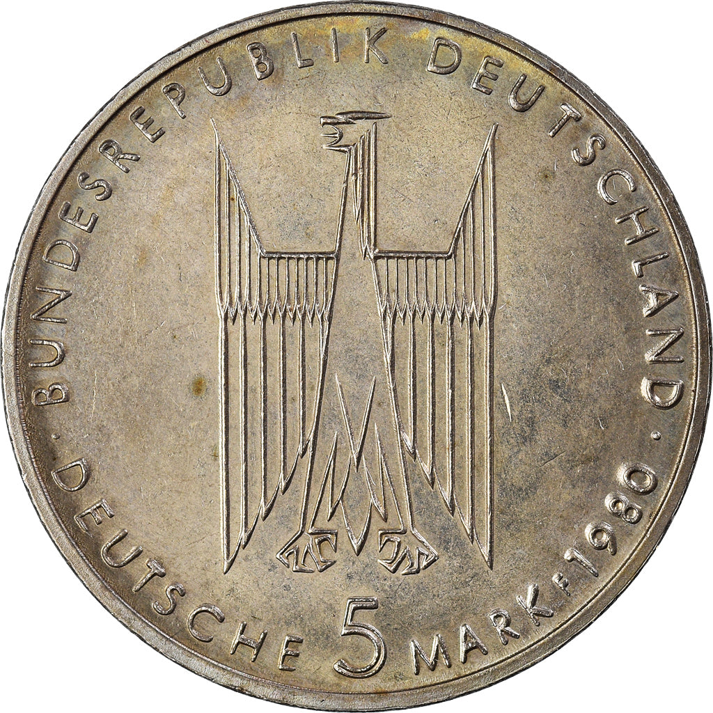 Coin, GERMANY - FEDERAL REPUBLIC, 5 Mark, 1980, Stuttgart, Germany, EF(40-45)