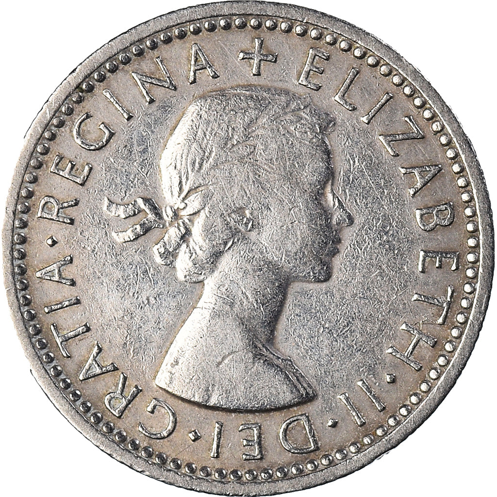 Coin, Great Britain, Elizabeth II, 6 Pence, 1956, VF(20-25), Copper-nickel
