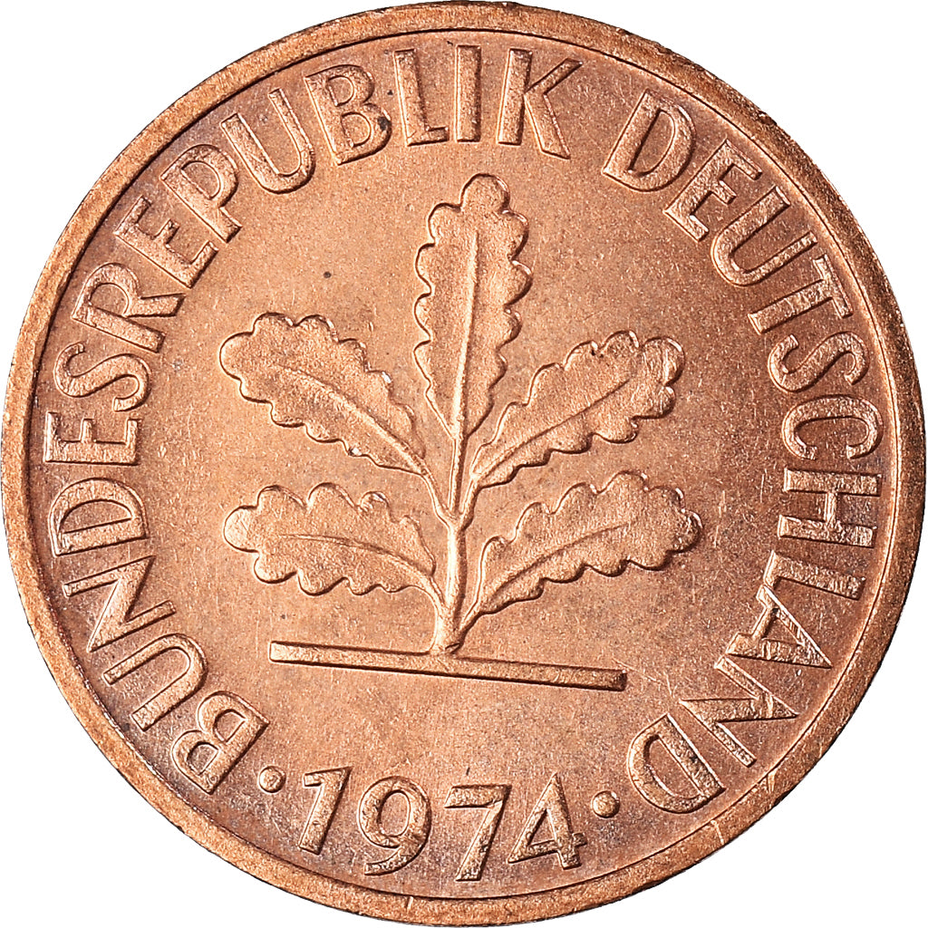 Moeda, ALEMANHA - REPÚBLICA FEDERAL, 2 Pfennig, 1974, Stuttgart, VF(30-35)