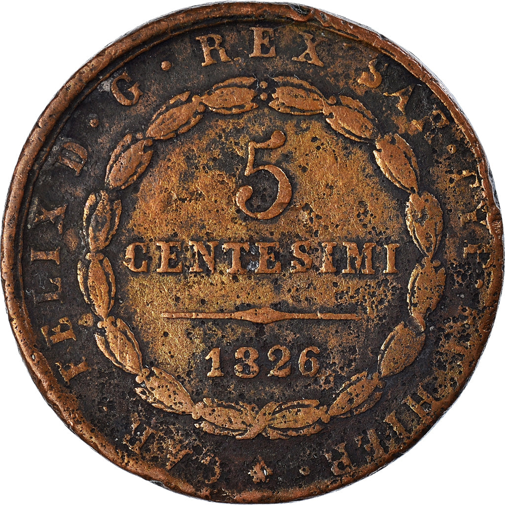 Moneda, Estados italianos, SARDINIA, Carlo Felice, 5 Centesimi, 1826, Torino