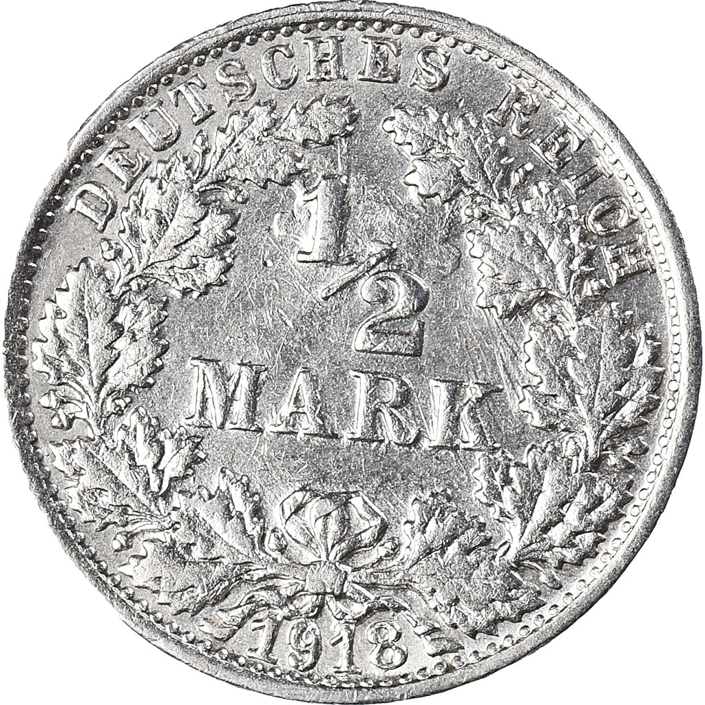 Coin, German States, 1/2 Mark, 1918, Stuttgart, AU(55-58), Silver, KM:17