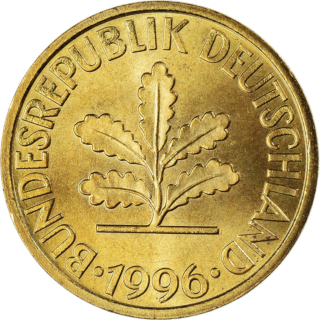 Munten, Federale Duitse Republiek, 10 Pfennig, 1996, Hambourg, ZF+, Brass Clad