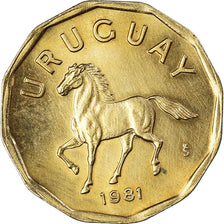 Moneta, Urugwaj, 10 Centesimos, 1981, Santiago, MS(63), Aluminium-Brąz, KM:66