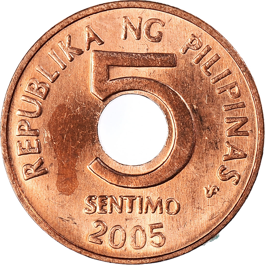 Moeda, Filipinas, 5 Sentimos, 2005, AU(50-53), Aço Cromado a Cobre, KM:268