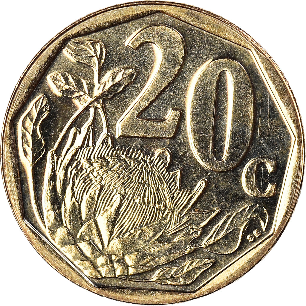 Moneta, Południowa Afryka, 20 Cents, 2002, Pretoria, MS(63), Brąz platerowany