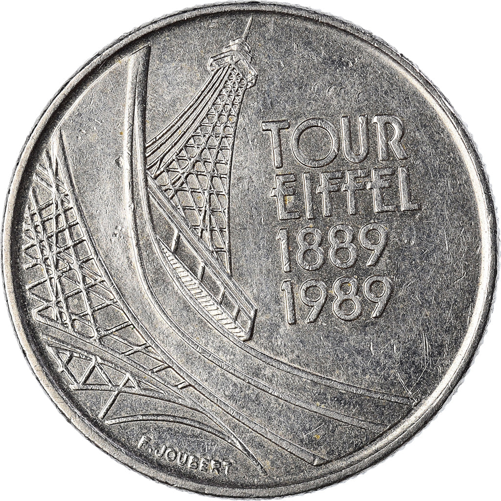 Coin, France, Tour Eiffel, 5 Francs, 1989, Paris, EF(40-45), Nickel, KM:968