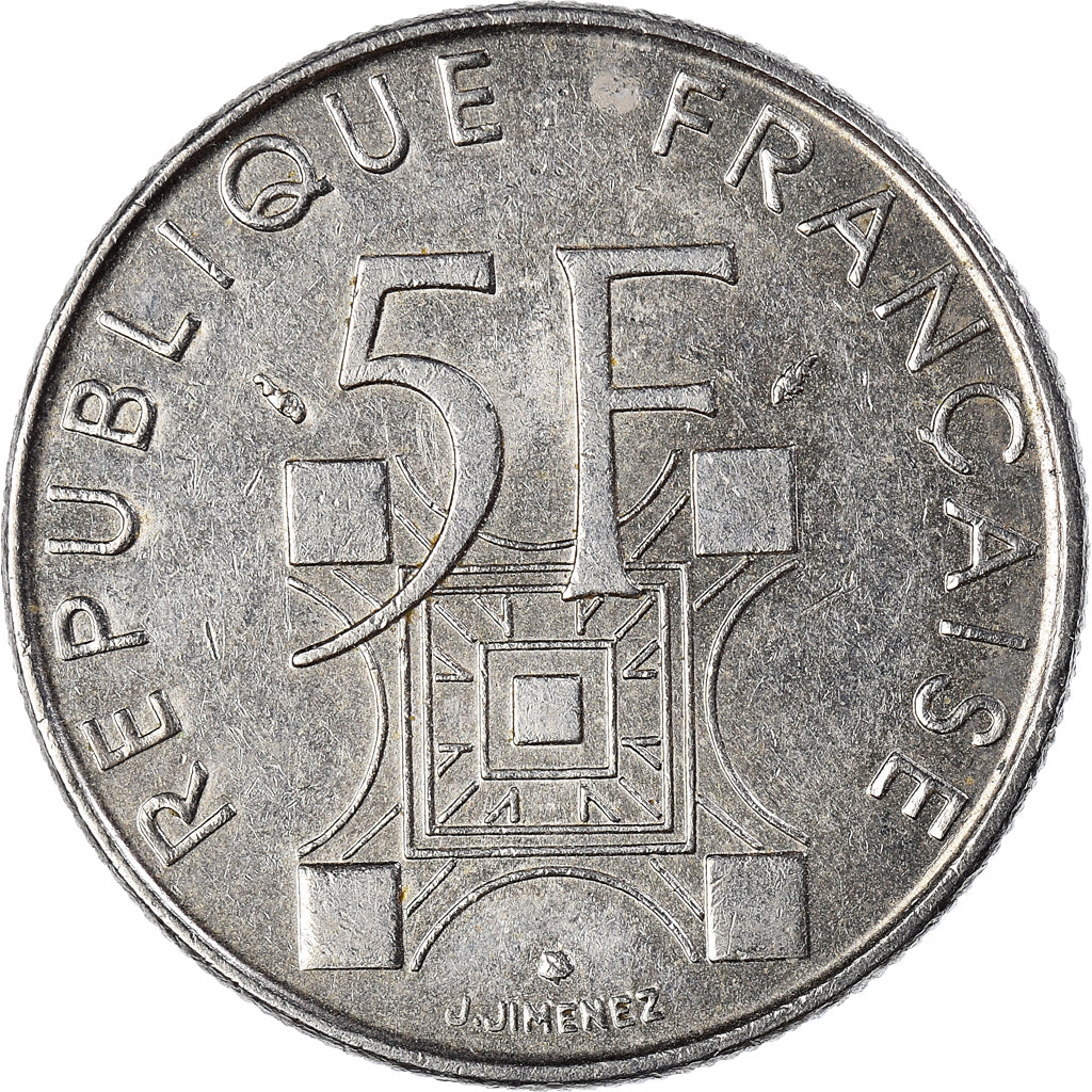 Coin, France, Tour Eiffel, 5 Francs, 1989, Paris, EF(40-45), Nickel, KM:968
