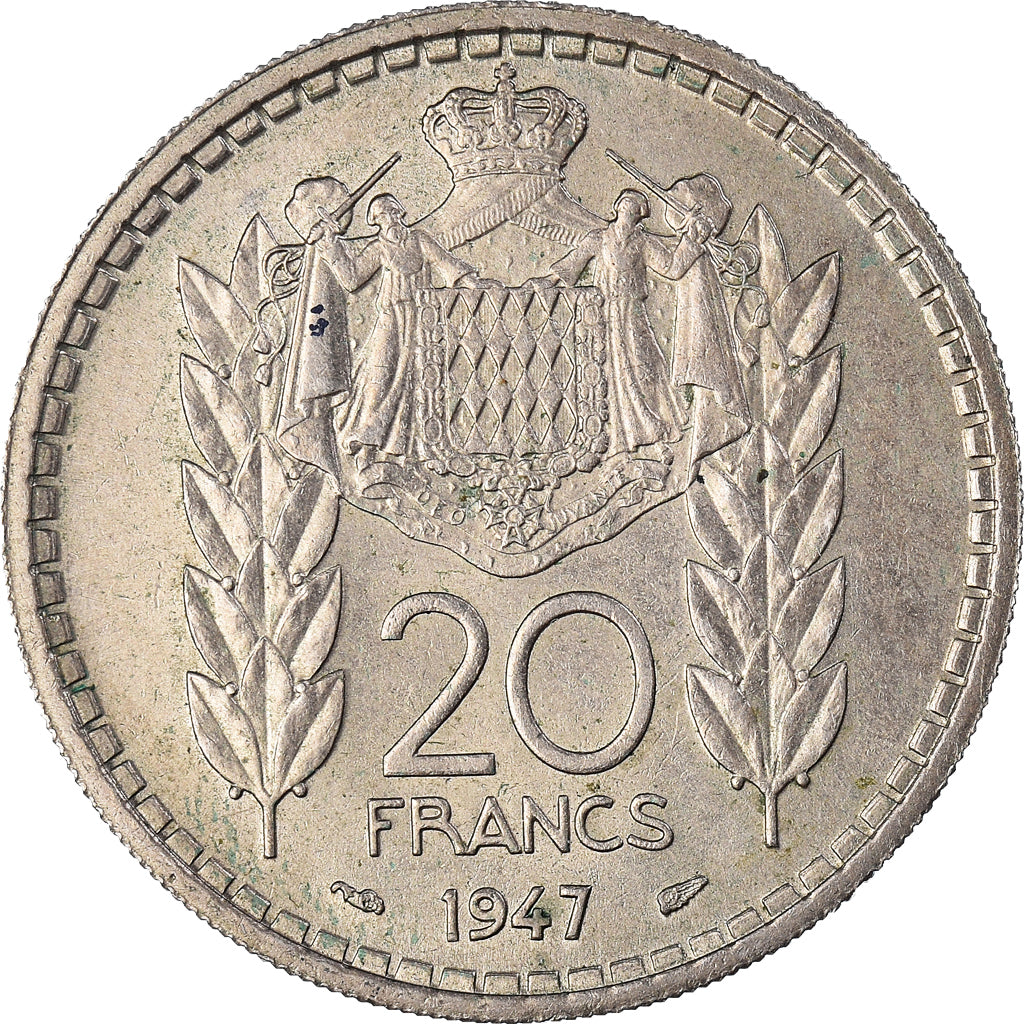 Coin, Monaco, Louis II, 20 Francs, Vingt, 1947, EF(40-45), Copper-nickel