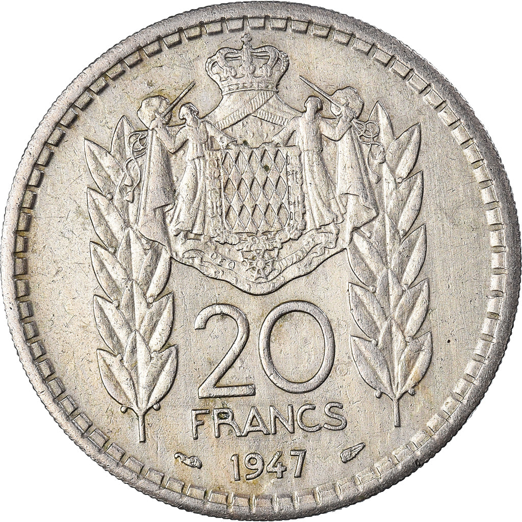 Coin, Monaco, Louis II, 20 Francs, Vingt, 1947, EF(40-45), Copper-nickel