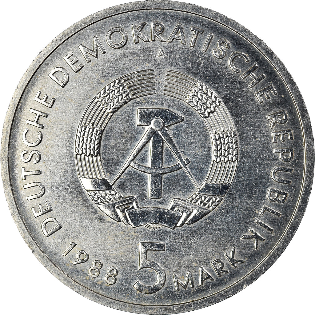 Moneta, REPUBBLICA DEMOCRATICA TEDESCA, 5 Mark, 1988, Berlin, BB, Rame-nichel