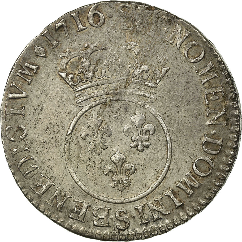 France, Louis XV, 1/2 Écu Vertugadin, 1716, Reims, reformed, Silver