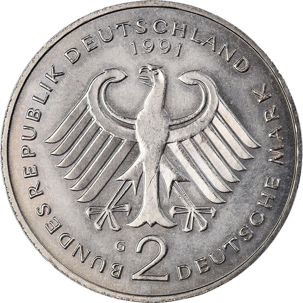 Coin, GERMANY - FEDERAL REPUBLIC, 2 Mark, 1991, Karlsruhe, EF(40-45)