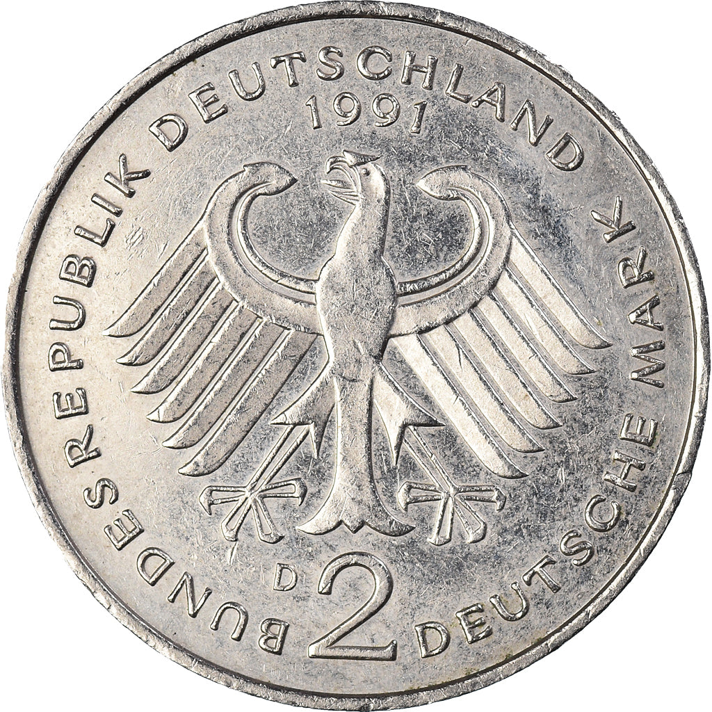 Moneta, GERMANIA - REPUBBLICA FEDERALE, 2 Mark, 1991, Munich, BB, Nichel