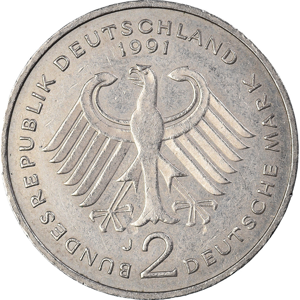 Coin, GERMANY - FEDERAL REPUBLIC, 2 Mark, 1991, Hambourg, EF(40-45)