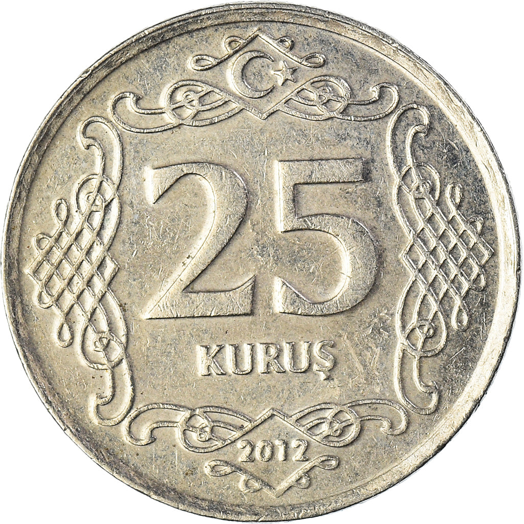 Coin, Turkey, 25 Kurus, 2012, EF(40-45), Copper-nickel, KM:1242