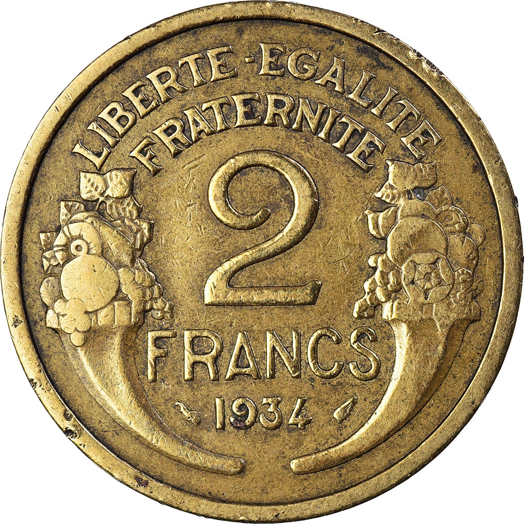 Moneda, Francia, Morlon, 2 Francs, 1934, MBC, Aluminio - bronce, KM:886