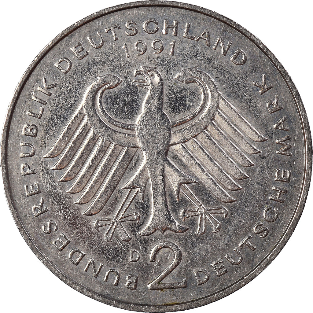 Moneta, GERMANIA - REPUBBLICA FEDERALE, 2 Mark, 1991, Munich, BB, Nichel