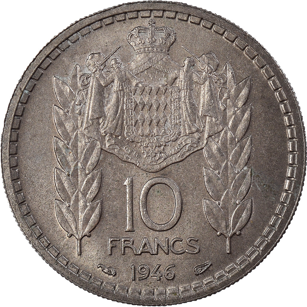 Moneta, Monaco, Louis II, 10 Francs, 1946, Paris, VF(20-25), Miedź-Nikiel