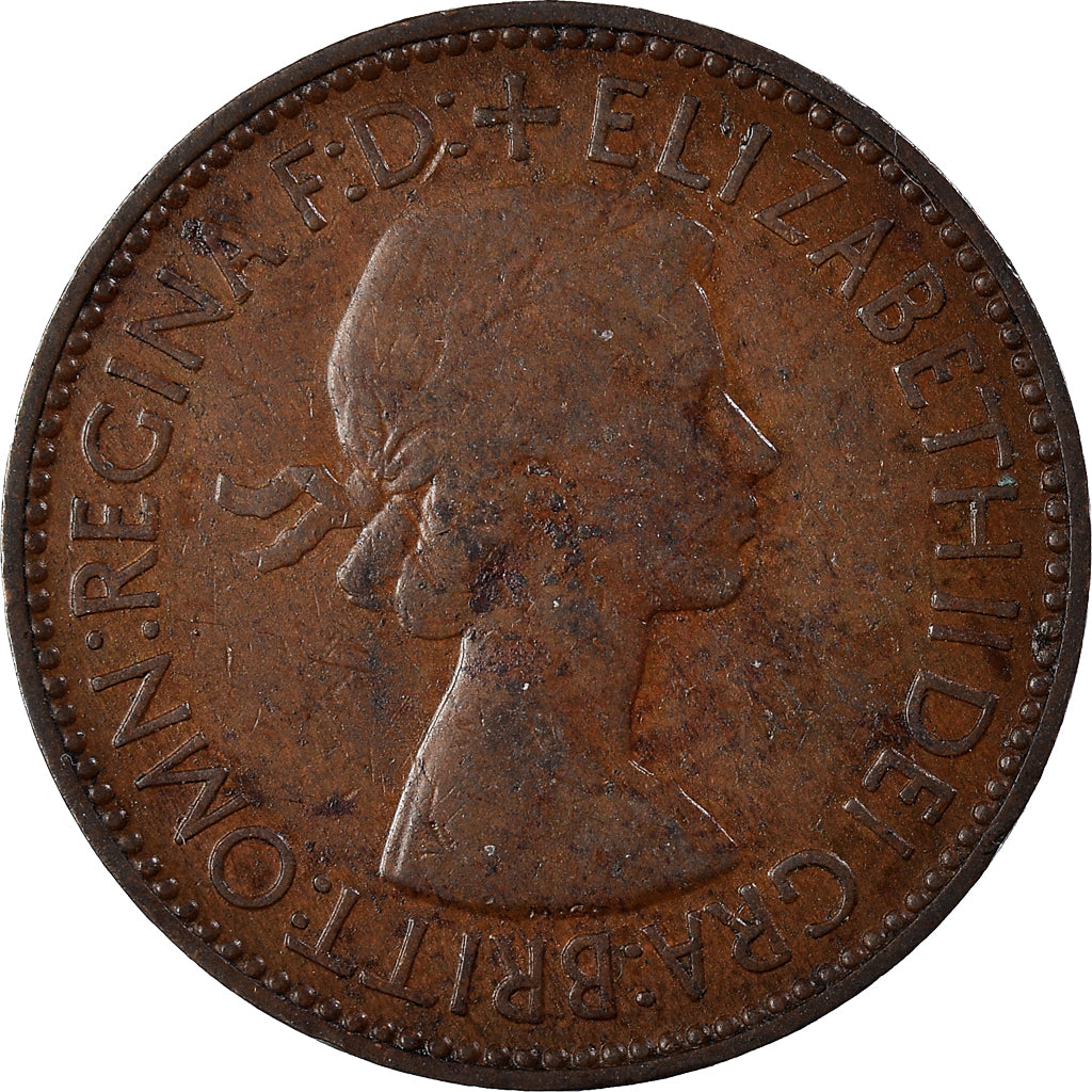 Coin, Great Britain, Elizabeth II, 1/2 Penny, 1953, VF(20-25), Bronze, KM:882