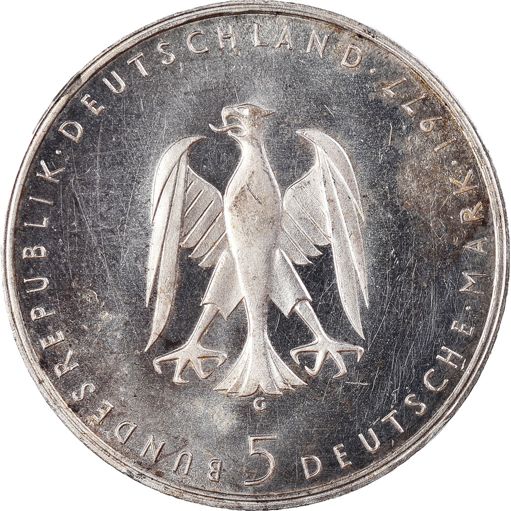 Coin, GERMANY - FEDERAL REPUBLIC, 5 Mark, 1977, Karlsruhe, Germany, EF(40-45)