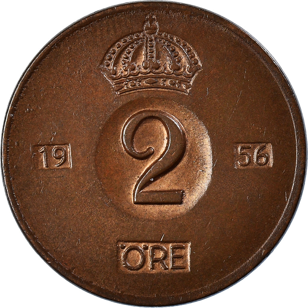 Coin, Sweden, Gustaf VI, 2 Öre, 1956, AU(50-53), Bronze, KM:821