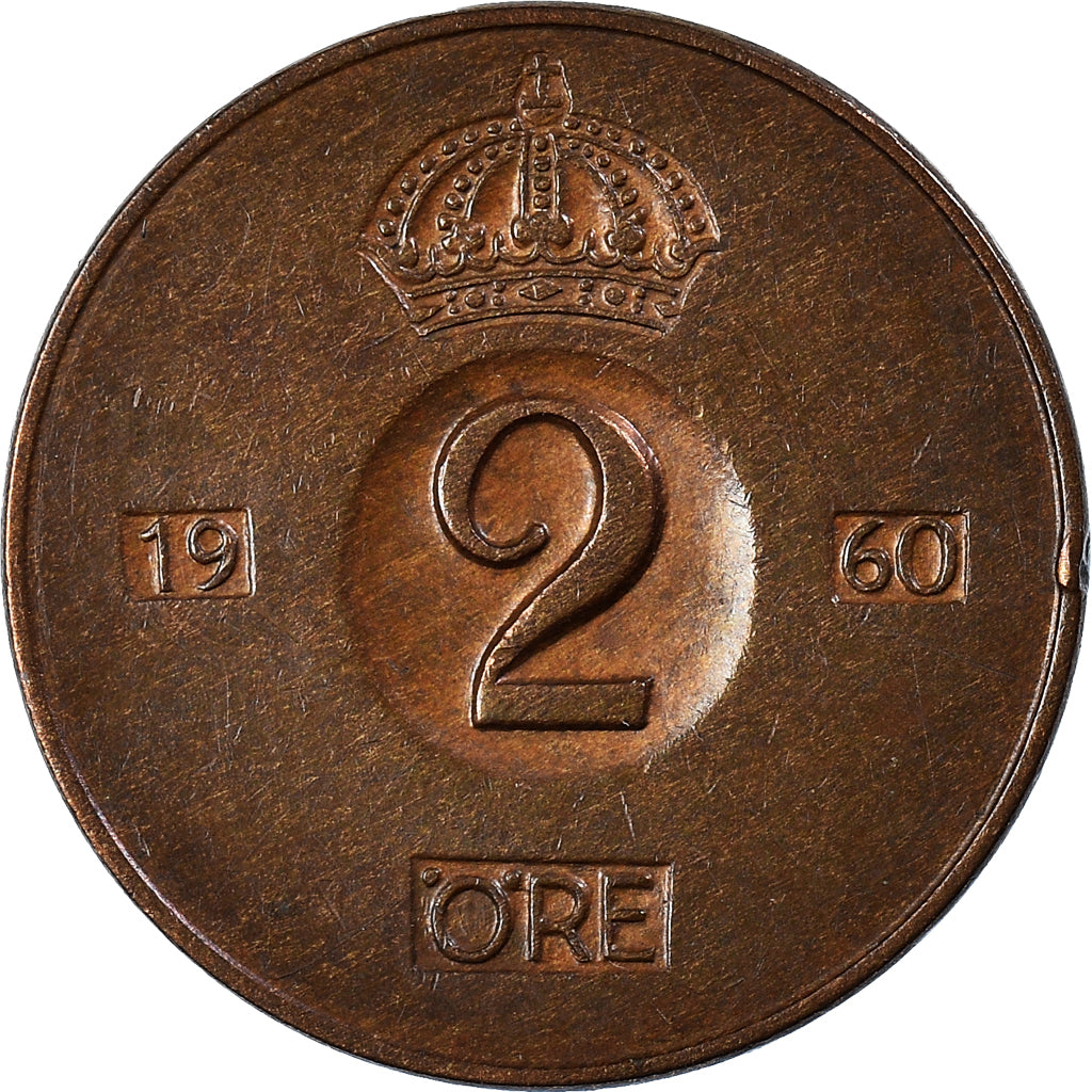 Moneta, Svezia, Gustaf VI, 2 Öre, 1960, MB+, Bronzo, KM:821