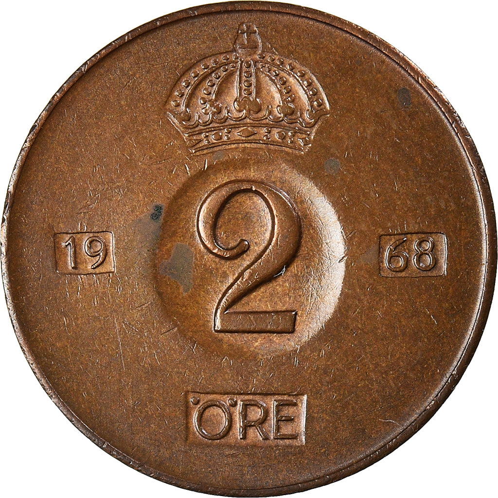 Coin, Sweden, Gustaf VI, 2 Öre, 1968, VF(30-35), Bronze, KM:821