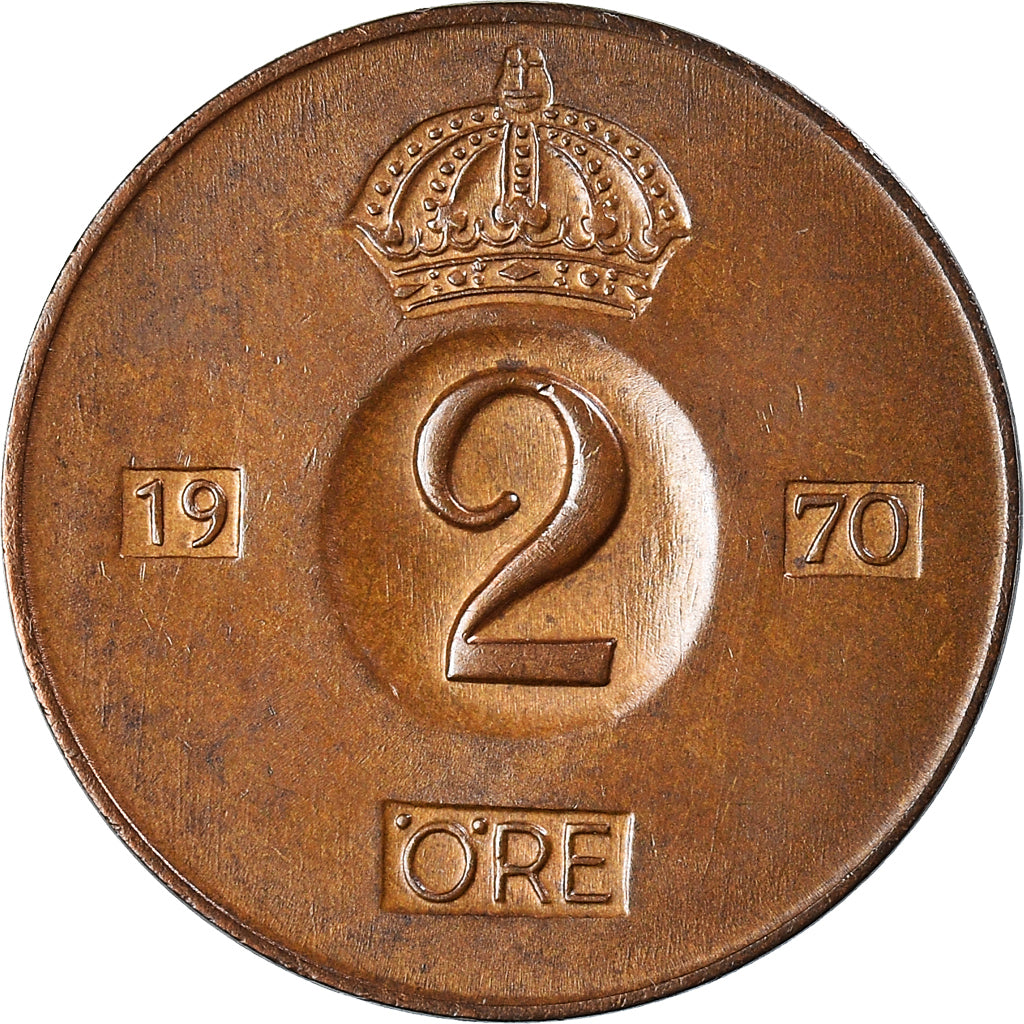 Moneta, Svezia, Gustaf VI, 2 Öre, 1970, MB+, Bronzo, KM:821