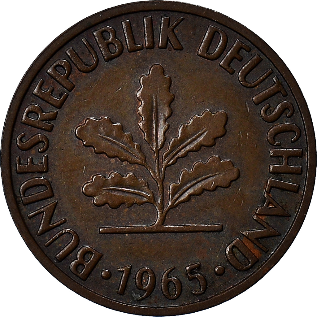 Moneda, ALEMANIA - REPÚBLICA FEDERAL, 2 Pfennig, 1965, Munich, BC+, Bronce