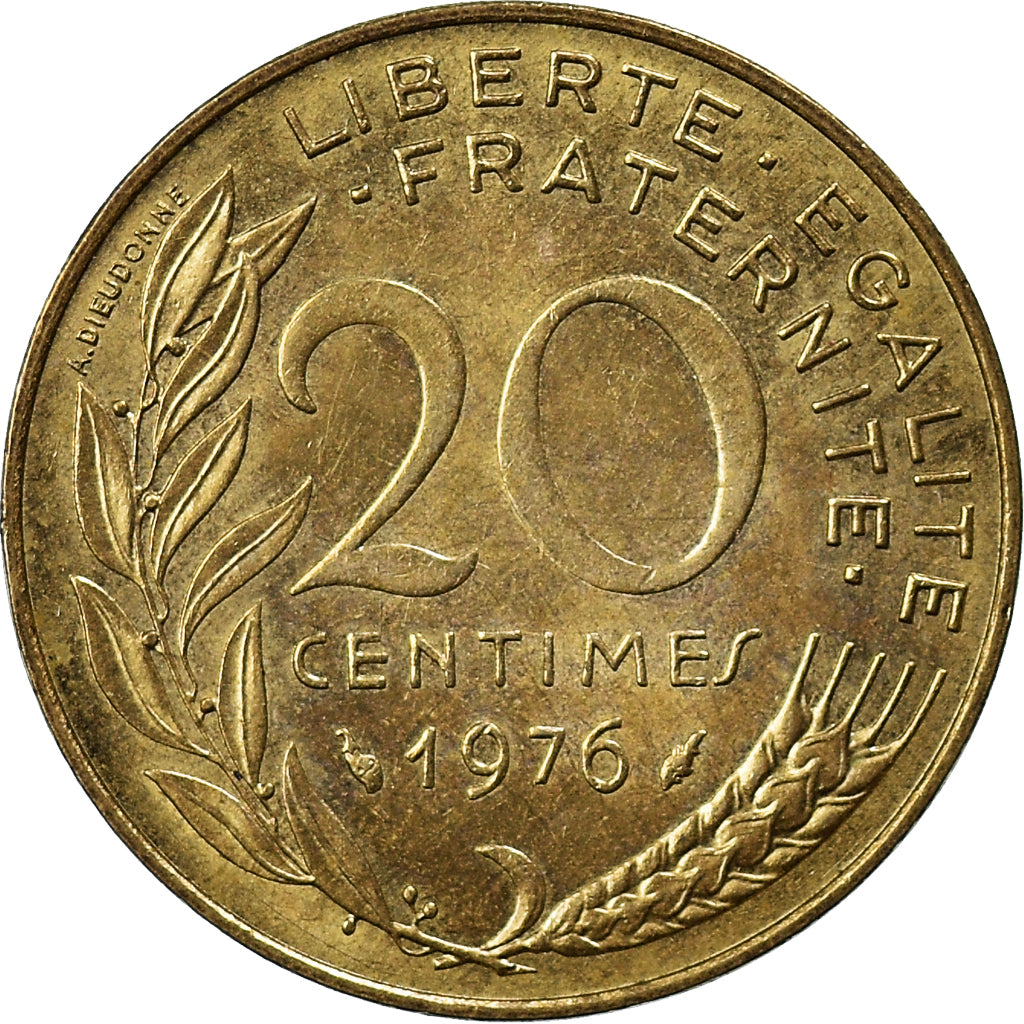 Munten, Frankrijk, Marianne, 20 Centimes, 1976, Paris, ZF+, Aluminum-Bronze