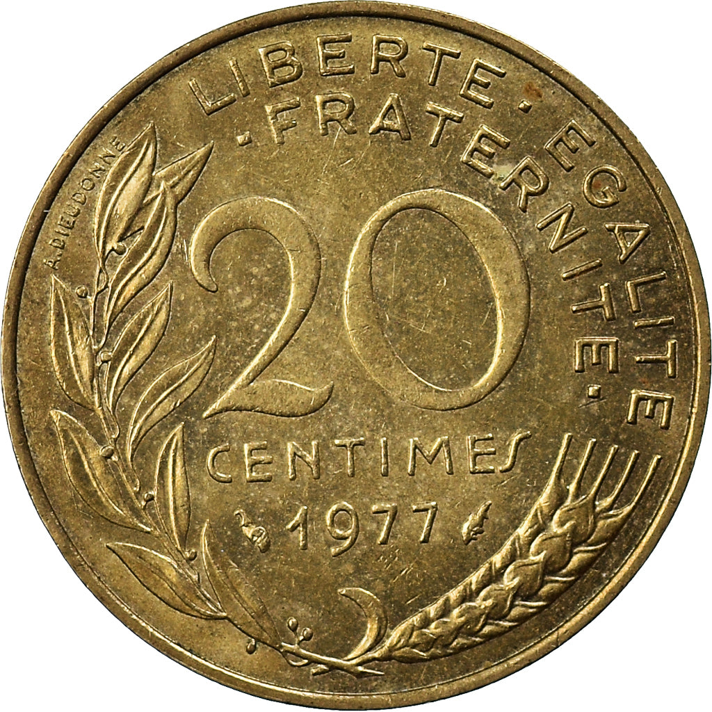 Moneda, Francia, Marianne, 20 Centimes, 1977, Paris, MBC+, Aluminio - bronce
