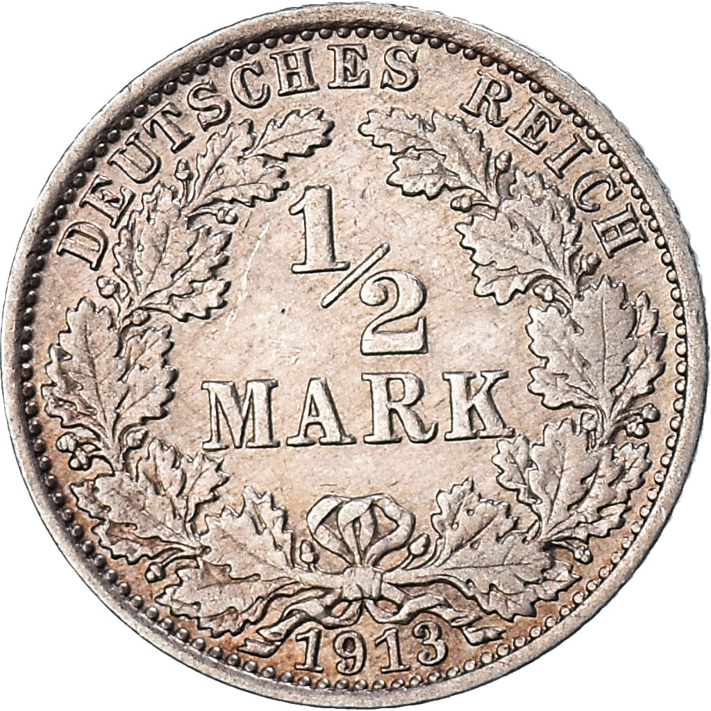 Coin, GERMANY - EMPIRE, 1/2 Mark, 1913, Berlin, EF(40-45), Silver, KM:17