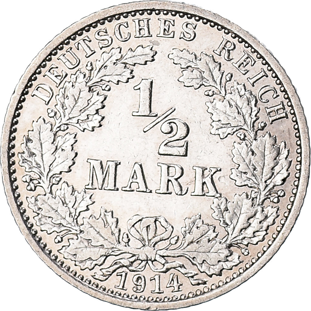 Coin, GERMANY - EMPIRE, 1/2 Mark, 1914, Berlin, AU(55-58), Silver, KM:17