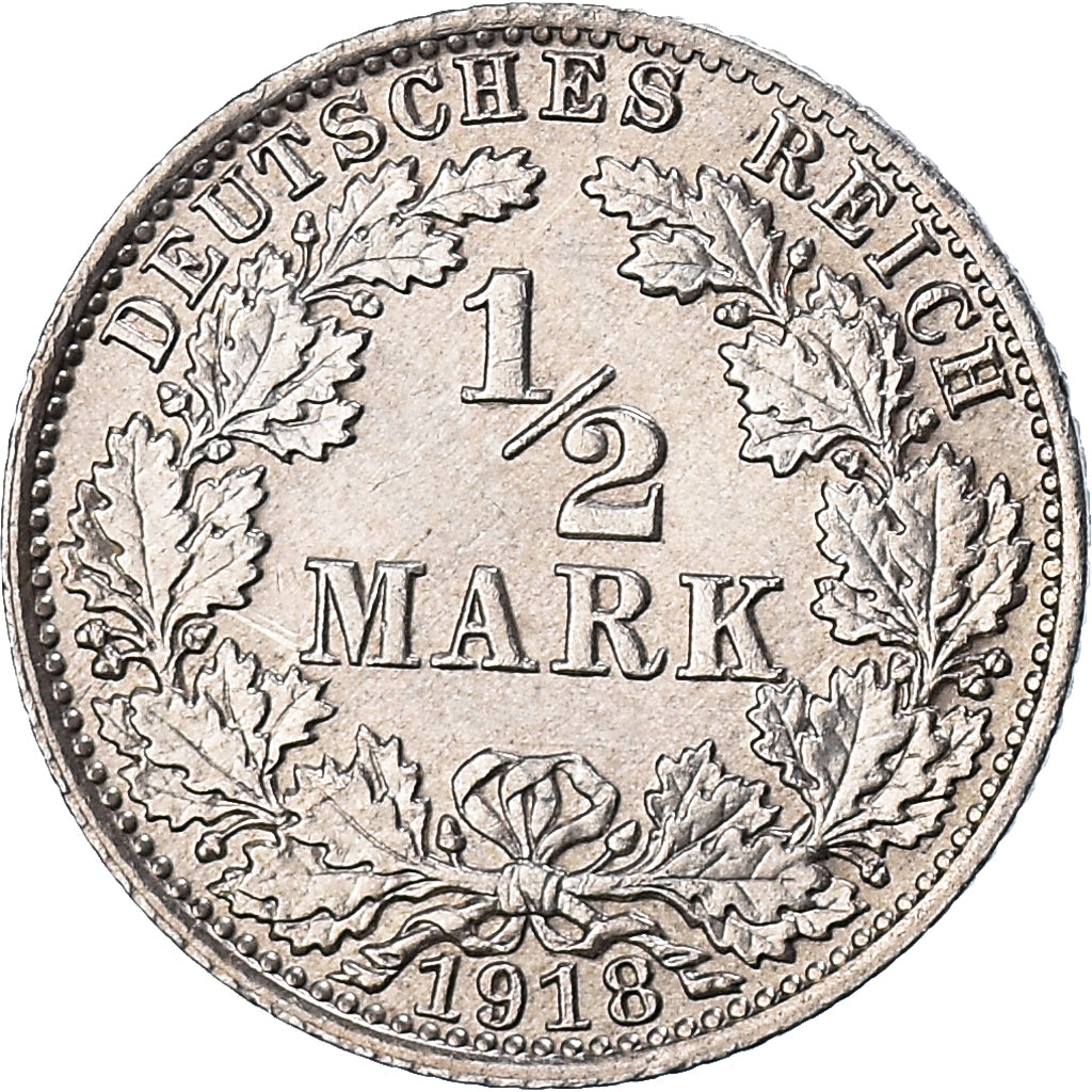 Moneta, GERMANIA - IMPERO, 1/2 Mark, 1918, Berlin, SPL-, Argento, KM:17