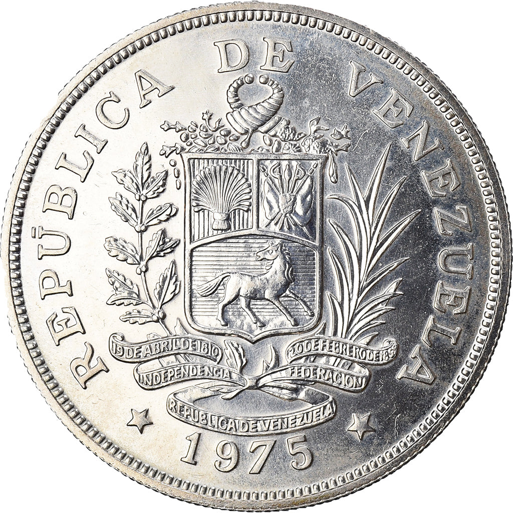 Moneta, Venezuela, 25 Bolivares, 1975, British Royal Mint, SPL, Argento, KM:46