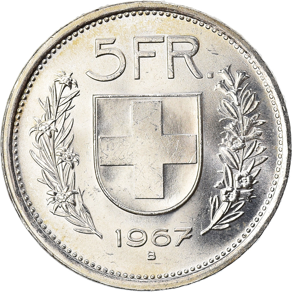 Coin, Switzerland, 5 Francs, 1967, Bern, AU(55-58), Silver, KM:40