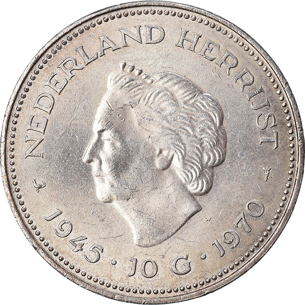 Coin, Netherlands, Juliana, 10 Gulden, 1970, EF(40-45), Silver, KM:195