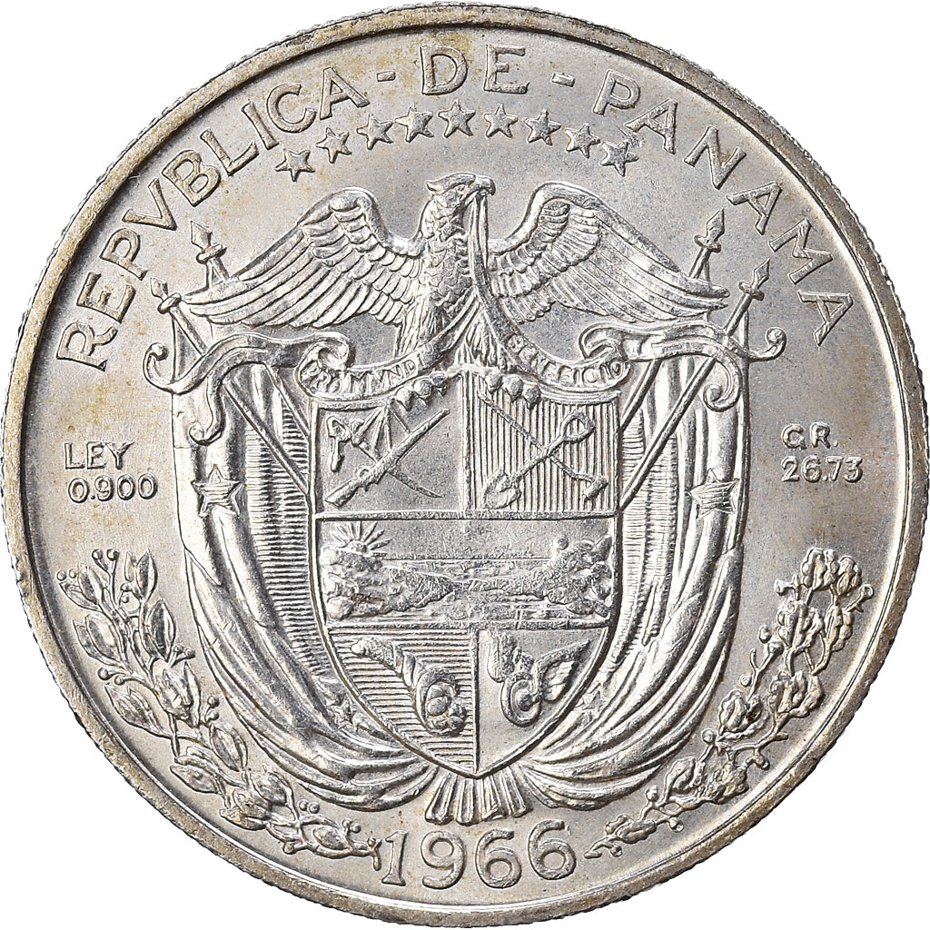 Coin, Panama, Balboa, 1966, U.S. Mint, AU(50-53), Silver, KM:27