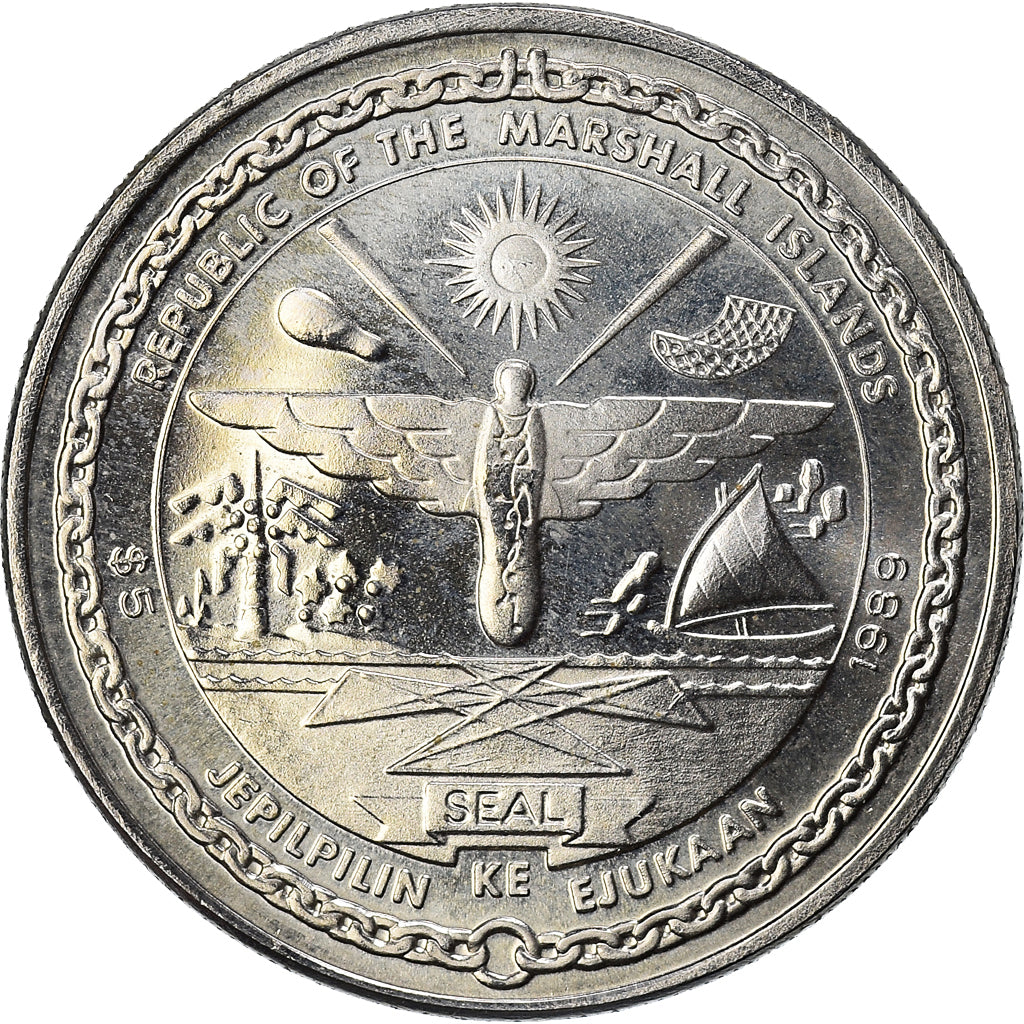 Moneda, Islas Marshall, 5 Dollars, 1989, Roger Williams , SC, Cobre - níquel