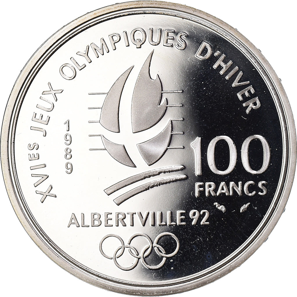 Coin, France, Ice Skating Couple, 100 Francs, 1989, BE, MS(65-70), Silver