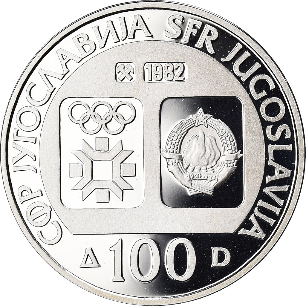 Moeda, Jugoslávia, 1984 Winter Olympics, 100 Dinara, 1982, BE, MS(65-70)