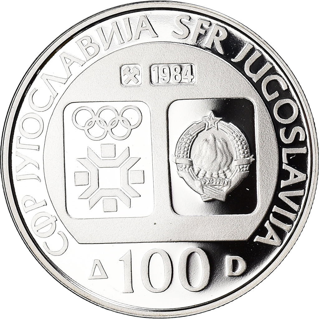 Coin, Yugoslavia, 1984 Winter Olympics, 100 Dinara, 1984, BE, MS(65-70), Silver