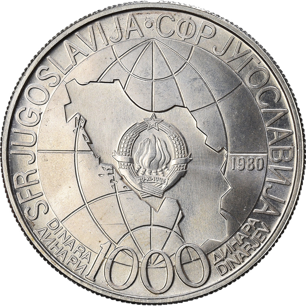 Coin, Yugoslavia, 1000 Dinara, 1980, MS(63), Silver, KM:78a