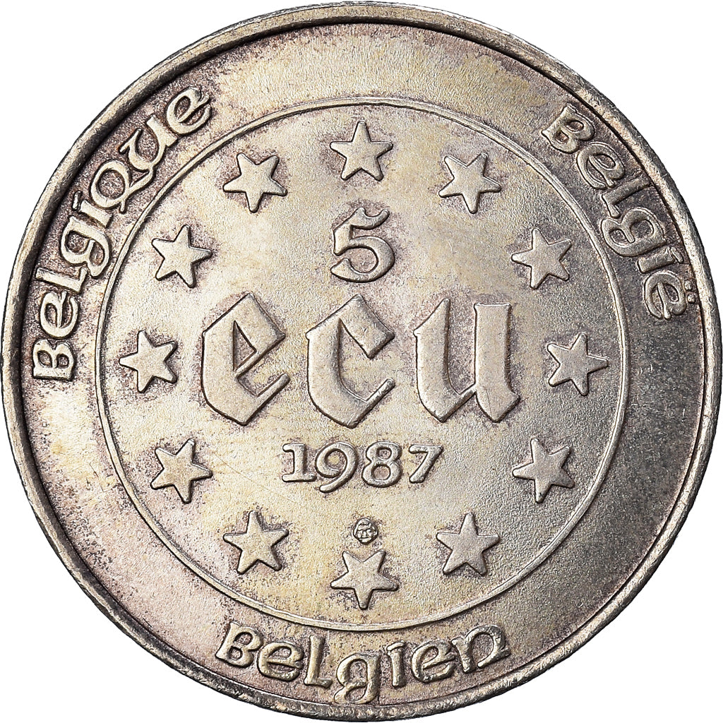 Coin, Belgium, 5 Ecu, 1987, AU(50-53), Silver, KM:166