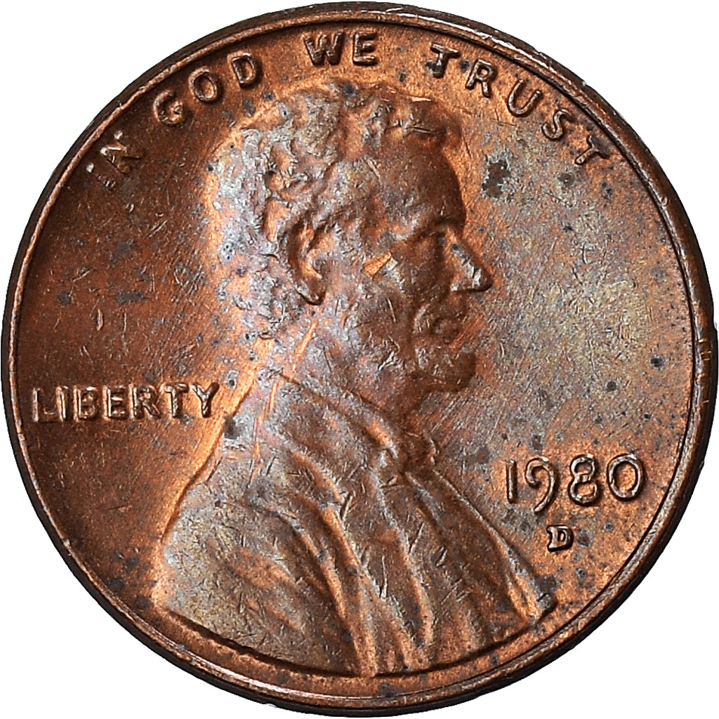 Monnaie, États-Unis, Lincoln Cent, Cent, 1980, U.S. Mint, Denver, TB+, Laiton