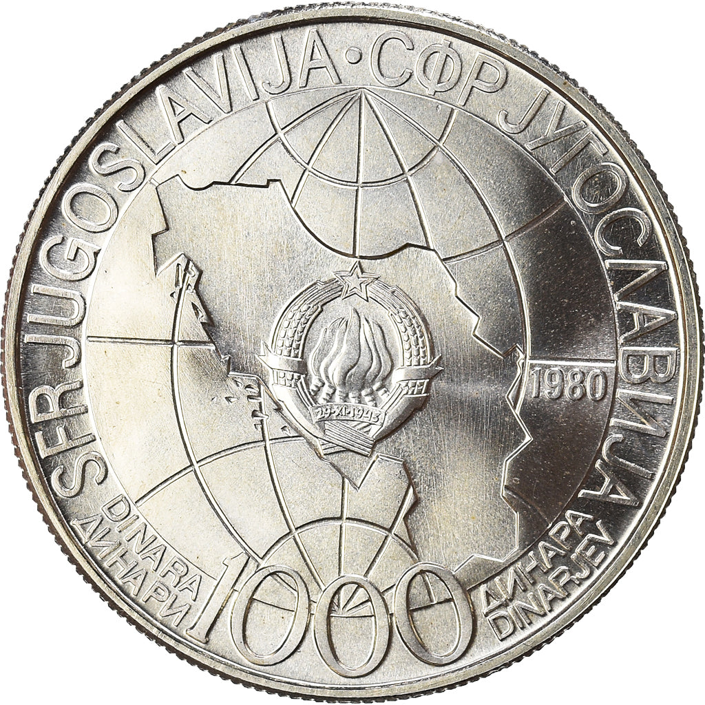 Coin, Yugoslavia, 1000 Dinara, 1980, FDC, MS(65-70), Silver, KM:78