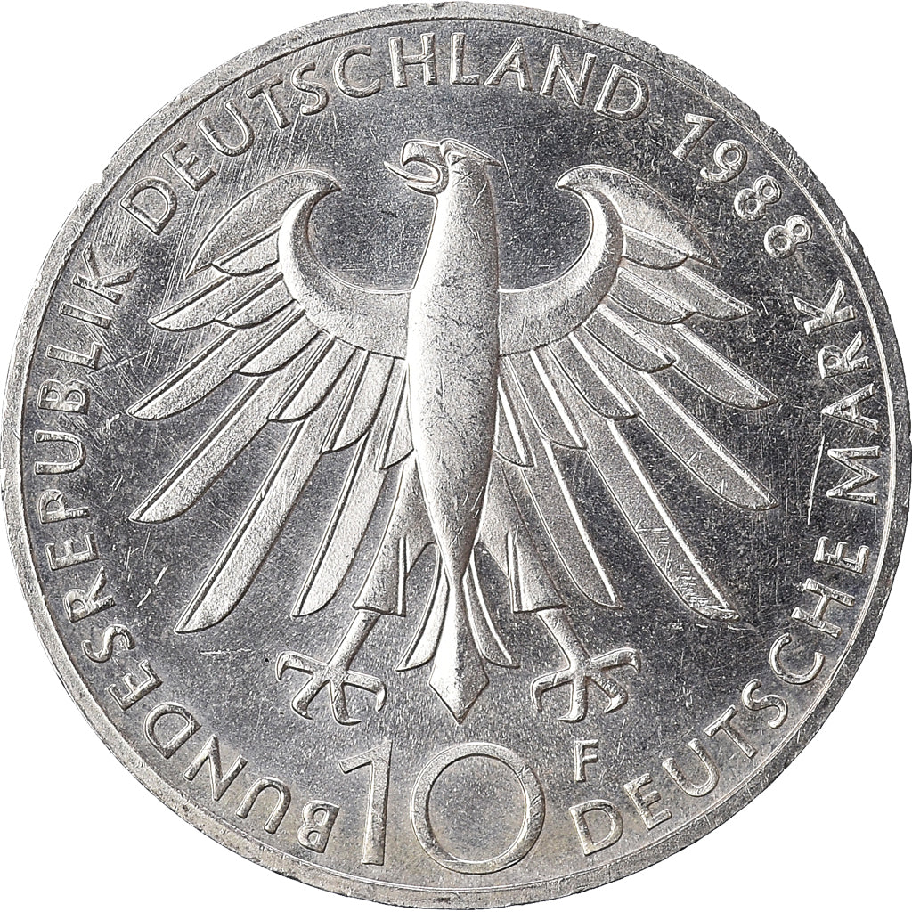 Coin, GERMANY - FEDERAL REPUBLIC, 10 Mark, 1988, Stuttgart, Germany, AU(50-53)