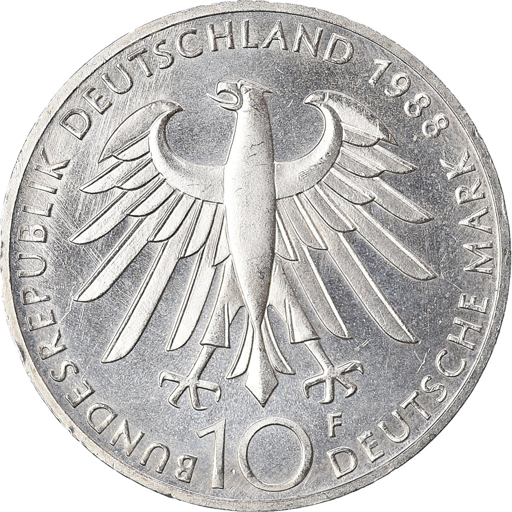 Coin, GERMANY - FEDERAL REPUBLIC, 10 Mark, 1988, Stuttgart, Germany, EF(40-45)