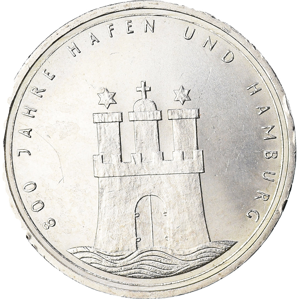 Moneta, GERMANIA - REPUBBLICA FEDERALE, 10 Mark, 1989, Hamburg, Germany, BB