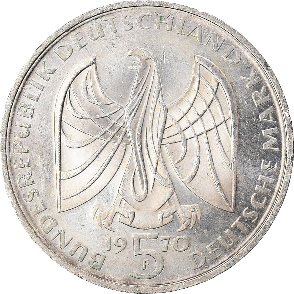 Coin, GERMANY - FEDERAL REPUBLIC, 5 Mark, 1970, Stuttgart, Germany, EF(40-45)